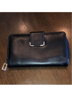Amity Black Leather Wallet with Silver Tone Accents